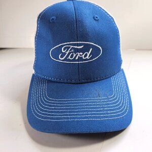 Vintage Ford Truckers Hat Cap Blue & White Mesh Back Hook & Loop Adjustable AJM